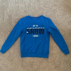 Boden Kids 'Up to Snow Good' Blue Winter Crewneck Soft Sweatshirt size 11-12 Y